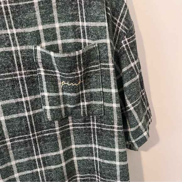 PINK Victoria’s Secret Flannel Night Shirt Oversized Plaid Green Cozy Small - Picture 2 of 9